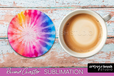 Tie Dye Round Coaster - Rainbow Coaster Sublimation Design Sublimation OrangeBrushStudio 
