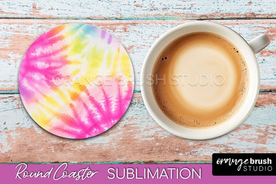 Tie Dye Round Coaster - Rainbow Coaster Sublimation Design Sublimation OrangeBrushStudio 