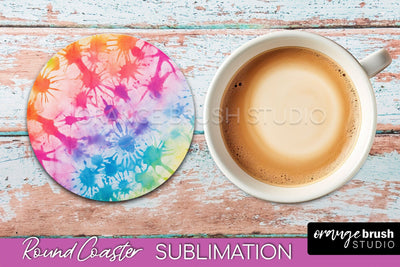 Tie Dye Round Coaster - Rainbow Coaster Sublimation Design Sublimation OrangeBrushStudio 