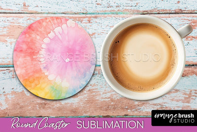 Tie Dye Round Coaster - Rainbow Coaster Sublimation Design Sublimation OrangeBrushStudio 