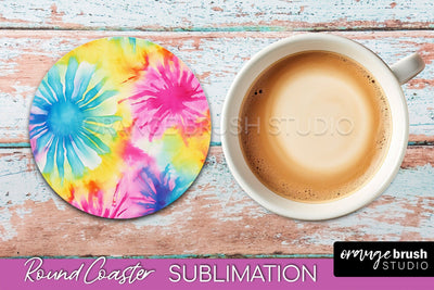 Tie Dye Round Coaster - Rainbow Coaster Sublimation Design Sublimation OrangeBrushStudio 