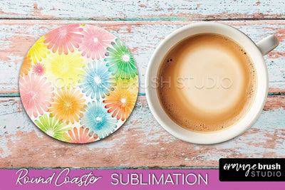 Tie Dye Round Coaster - Rainbow Coaster Sublimation Design Sublimation OrangeBrushStudio 