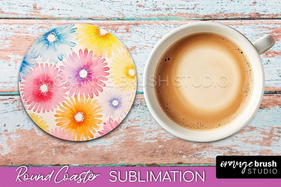Tie Dye Round Coaster - Rainbow Coaster Sublimation Design Sublimation OrangeBrushStudio 
