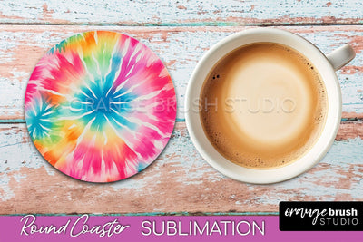 Tie Dye Round Coaster - Rainbow Coaster Sublimation Design Sublimation OrangeBrushStudio 