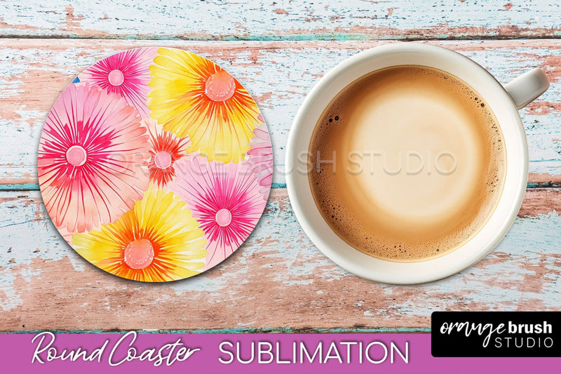 Tie Dye Round Coaster - Rainbow Coaster Sublimation Design Sublimation OrangeBrushStudio 