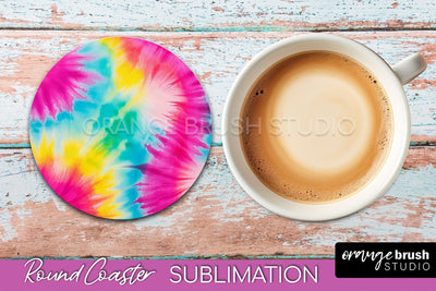 Tie Dye Round Coaster - Rainbow Coaster Sublimation Design Sublimation OrangeBrushStudio 