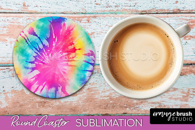 Tie Dye Round Coaster - Rainbow Coaster Sublimation Design Sublimation OrangeBrushStudio 