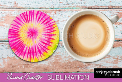 Tie Dye Round Coaster - Rainbow Coaster Sublimation Design Sublimation OrangeBrushStudio 
