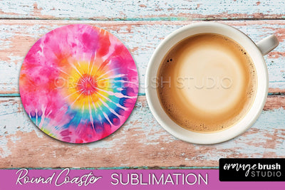 Tie Dye Round Coaster - Rainbow Coaster Sublimation Design Sublimation OrangeBrushStudio 