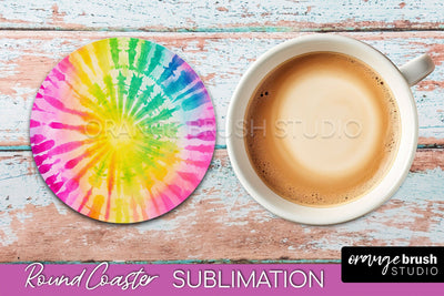 Tie Dye Round Coaster - Rainbow Coaster Sublimation Design Sublimation OrangeBrushStudio 