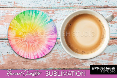 Tie Dye Round Coaster - Rainbow Coaster Sublimation Design Sublimation OrangeBrushStudio 
