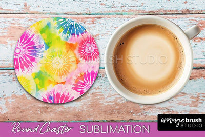 Tie Dye Round Coaster - Rainbow Coaster Sublimation Design Sublimation OrangeBrushStudio 