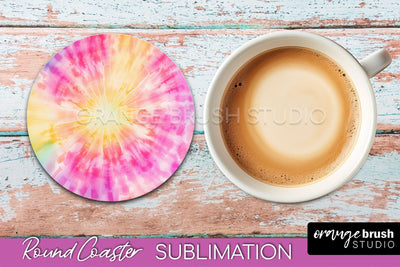 Tie Dye Round Coaster - Rainbow Coaster Sublimation Design Sublimation OrangeBrushStudio 
