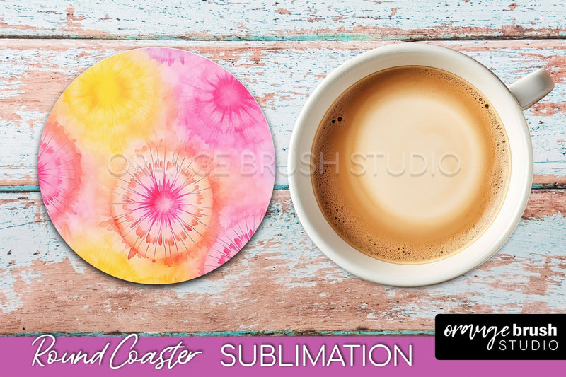 Tie Dye Round Coaster - Rainbow Coaster Sublimation Design Sublimation OrangeBrushStudio 
