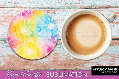 Tie Dye Round Coaster - Rainbow Coaster Sublimation Design Sublimation OrangeBrushStudio 