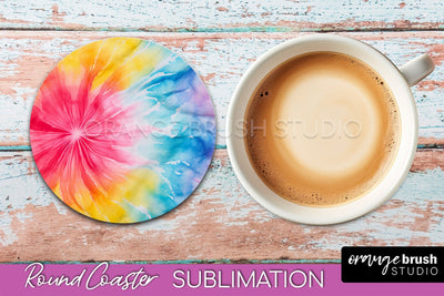 Tie Dye Round Coaster - Rainbow Coaster Sublimation Design Sublimation OrangeBrushStudio 
