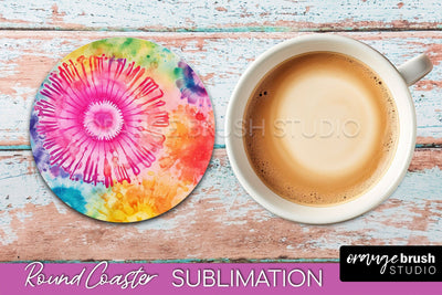 Tie Dye Round Coaster - Rainbow Coaster Sublimation Design Sublimation OrangeBrushStudio 