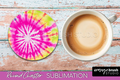 Tie Dye Round Coaster - Rainbow Coaster Sublimation Design Sublimation OrangeBrushStudio 