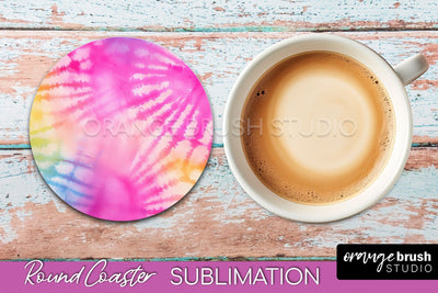 Tie Dye Round Coaster - Rainbow Coaster Sublimation Design Sublimation OrangeBrushStudio 