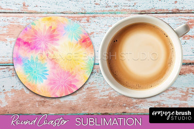 Tie Dye Round Coaster - Rainbow Coaster Sublimation Design Sublimation OrangeBrushStudio 