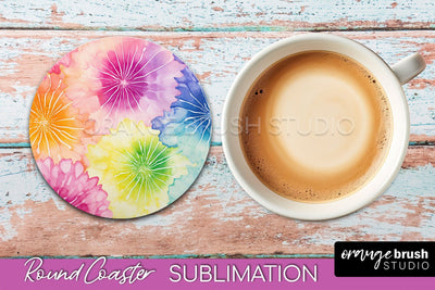 Tie Dye Round Coaster - Rainbow Coaster Sublimation Design Sublimation OrangeBrushStudio 