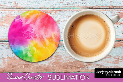 Tie Dye Round Coaster - Rainbow Coaster Sublimation Design Sublimation OrangeBrushStudio 