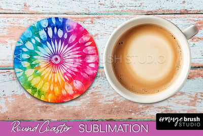 Tie Dye Round Coaster - Rainbow Coaster Sublimation Design Sublimation OrangeBrushStudio 