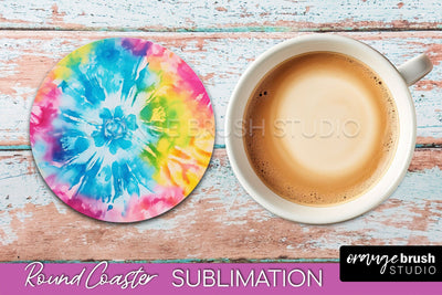 Tie Dye Round Coaster - Rainbow Coaster Sublimation Design Sublimation OrangeBrushStudio 