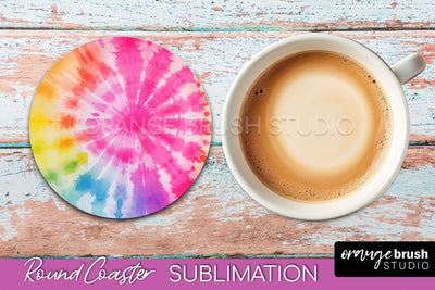 Tie Dye Round Coaster - Rainbow Coaster Sublimation Design Sublimation OrangeBrushStudio 