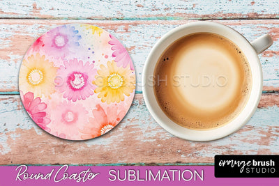 Tie Dye Round Coaster - Rainbow Coaster Sublimation Design Sublimation OrangeBrushStudio 