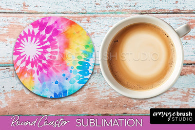 Tie Dye Round Coaster - Rainbow Coaster Sublimation Design Sublimation OrangeBrushStudio 