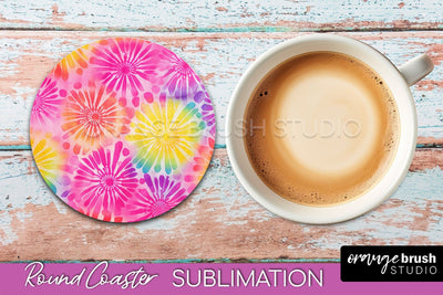Tie Dye Round Coaster - Rainbow Coaster Sublimation Design Sublimation OrangeBrushStudio 