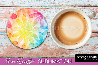 Tie Dye Round Coaster - Rainbow Coaster Sublimation Design Sublimation OrangeBrushStudio 