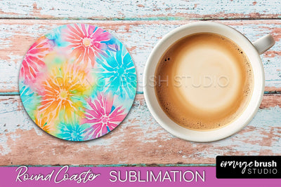 Tie Dye Round Coaster - Rainbow Coaster Sublimation Design Sublimation OrangeBrushStudio 