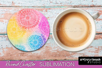 Tie Dye Round Coaster - Rainbow Coaster Sublimation Design Sublimation OrangeBrushStudio 