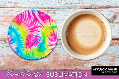 Tie Dye Round Coaster - Rainbow Coaster Sublimation Design Sublimation OrangeBrushStudio 