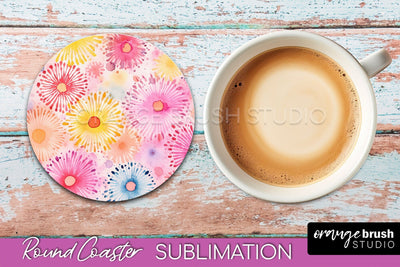 Tie Dye Round Coaster - Rainbow Coaster Sublimation Design Sublimation OrangeBrushStudio 
