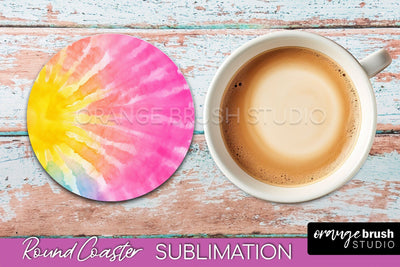 Tie Dye Round Coaster - Rainbow Coaster Sublimation Design Sublimation OrangeBrushStudio 