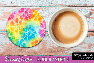 Tie Dye Round Coaster - Rainbow Coaster Sublimation Design Sublimation OrangeBrushStudio 