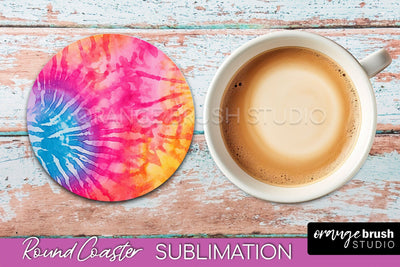 Tie Dye Round Coaster - Rainbow Coaster Sublimation Design Sublimation OrangeBrushStudio 