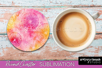 Tie Dye Round Coaster - Rainbow Coaster Sublimation Design Sublimation OrangeBrushStudio 