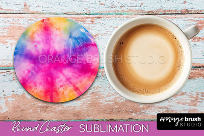 Tie Dye Round Coaster - Rainbow Coaster Sublimation Design Sublimation OrangeBrushStudio 