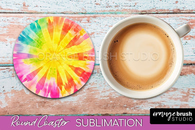 Tie Dye Round Coaster - Rainbow Coaster Sublimation Design Sublimation OrangeBrushStudio 