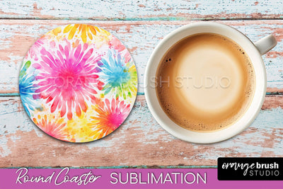 Tie Dye Round Coaster - Rainbow Coaster Sublimation Design Sublimation OrangeBrushStudio 