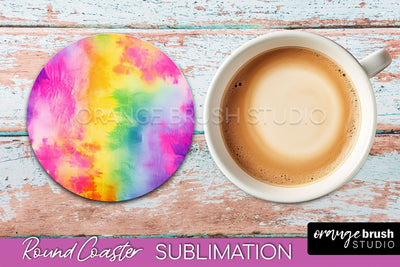 Tie Dye Round Coaster - Rainbow Coaster Sublimation Design Sublimation OrangeBrushStudio 