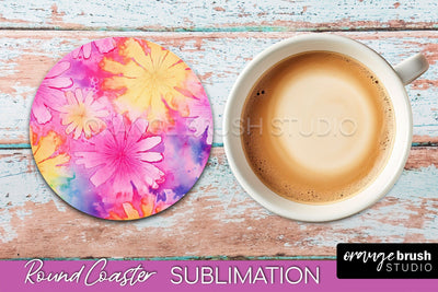 Tie Dye Round Coaster - Rainbow Coaster Sublimation Design Sublimation OrangeBrushStudio 