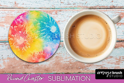 Tie Dye Round Coaster - Rainbow Coaster Sublimation Design Sublimation OrangeBrushStudio 