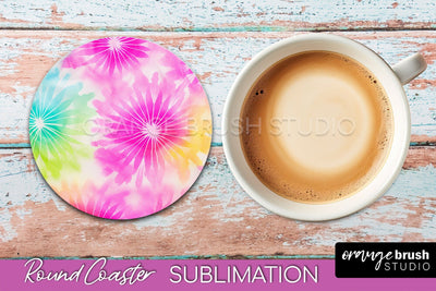 Tie Dye Round Coaster - Rainbow Coaster Sublimation Design Sublimation OrangeBrushStudio 