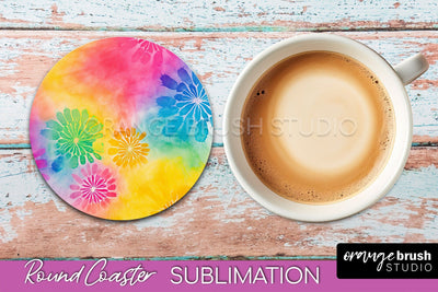 Tie Dye Round Coaster - Rainbow Coaster Sublimation Design Sublimation OrangeBrushStudio 