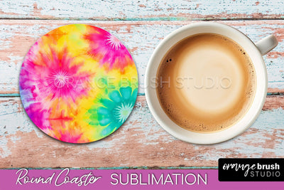 Tie Dye Round Coaster - Rainbow Coaster Sublimation Design Sublimation OrangeBrushStudio 
